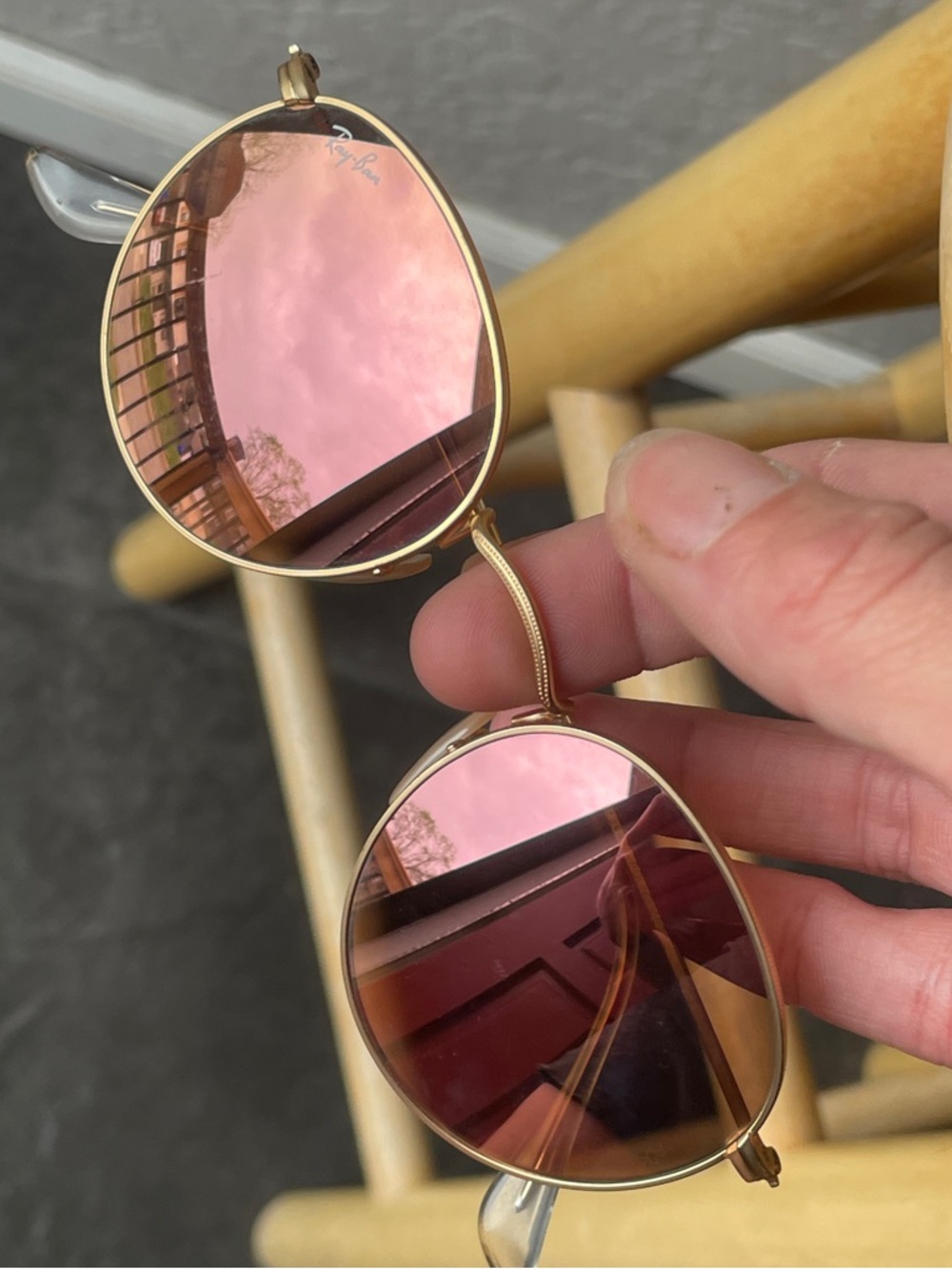 Ray-Ban Gold Frame Sunglasses with Polarized Mirrored 💕 Pink Lenses | ✨Flawless✨